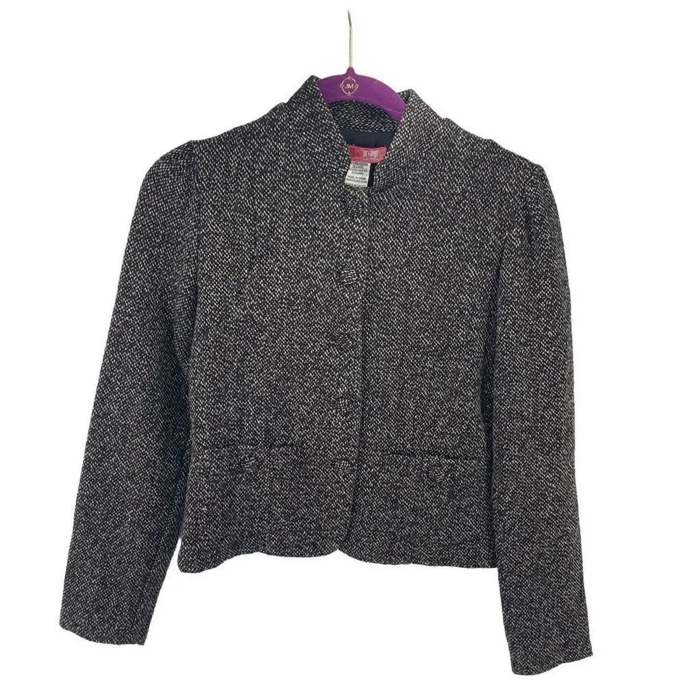 Lux Women's High Neck Collar Tweed Office Jacket Blazer Multicolor Size Small